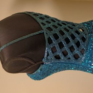 Beads Collection One Shoulder Medium Double Leg Slit Gown with Sequin Detail